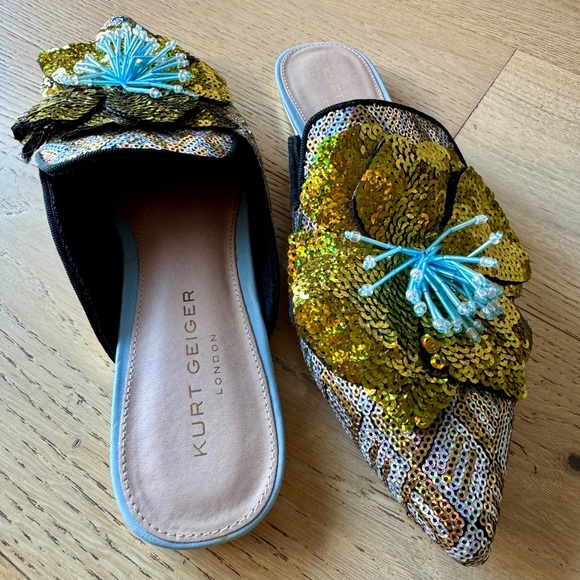 Kurt Geiger sequin slides with floral appliqué - Size EUR 40/USA 9 - Picture 7 of 9